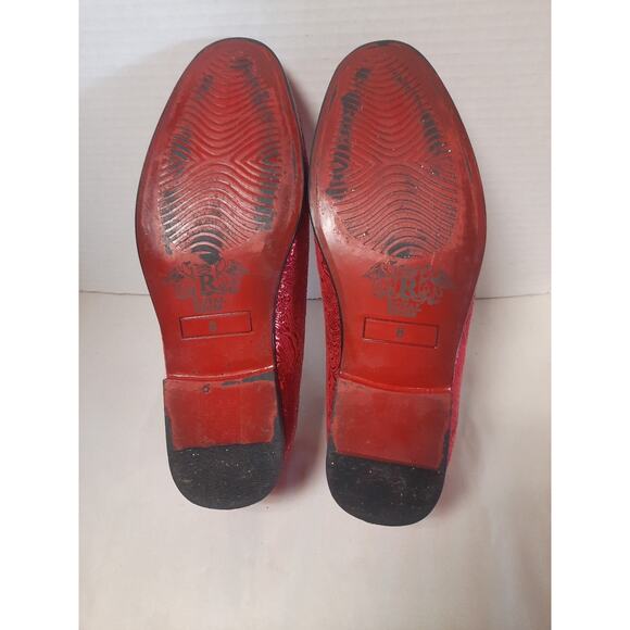 Royal Shoes Red Wavy Print Smoking Red Bottom Slip On Mens Dress Shoes 8 LF-8872 - Picture 7 of 9